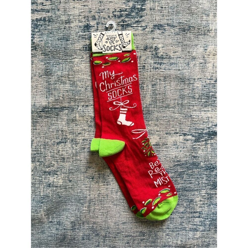 New! Primitives by Kathy Red Green My Christmas Socks 1 Pair One Size